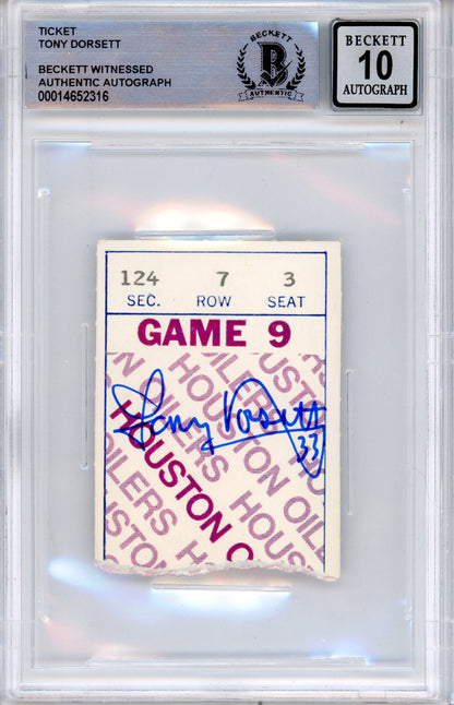 Tony Dorsett Signed 11/22/1979 vs Oilers Ticket Stub Beckett Slabbed