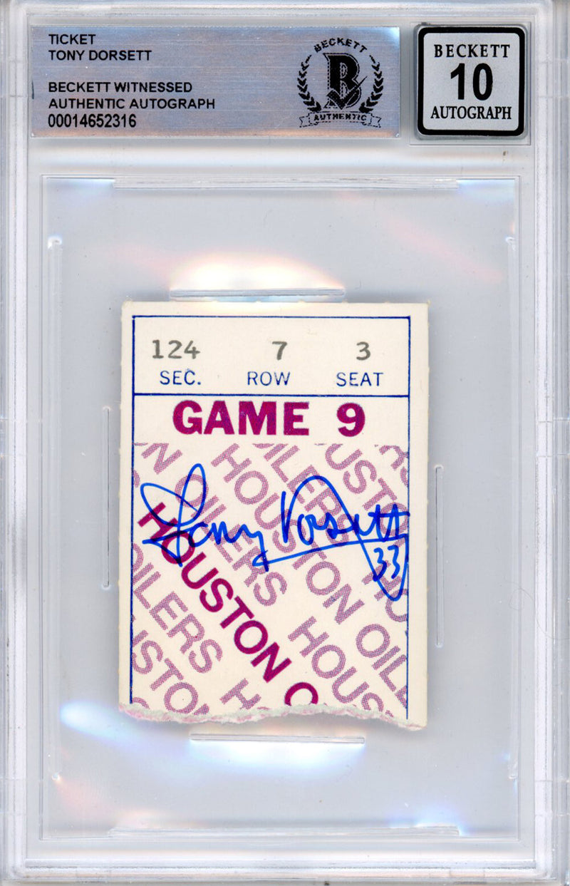 Tony Dorsett Signed 11/22/1979 vs Oilers Ticket Stub Beckett Slabbed