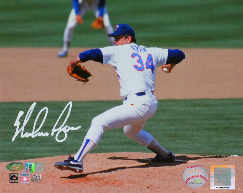 Nolan Ryan Signed Texas Rangers 8x10 Pitching Photo