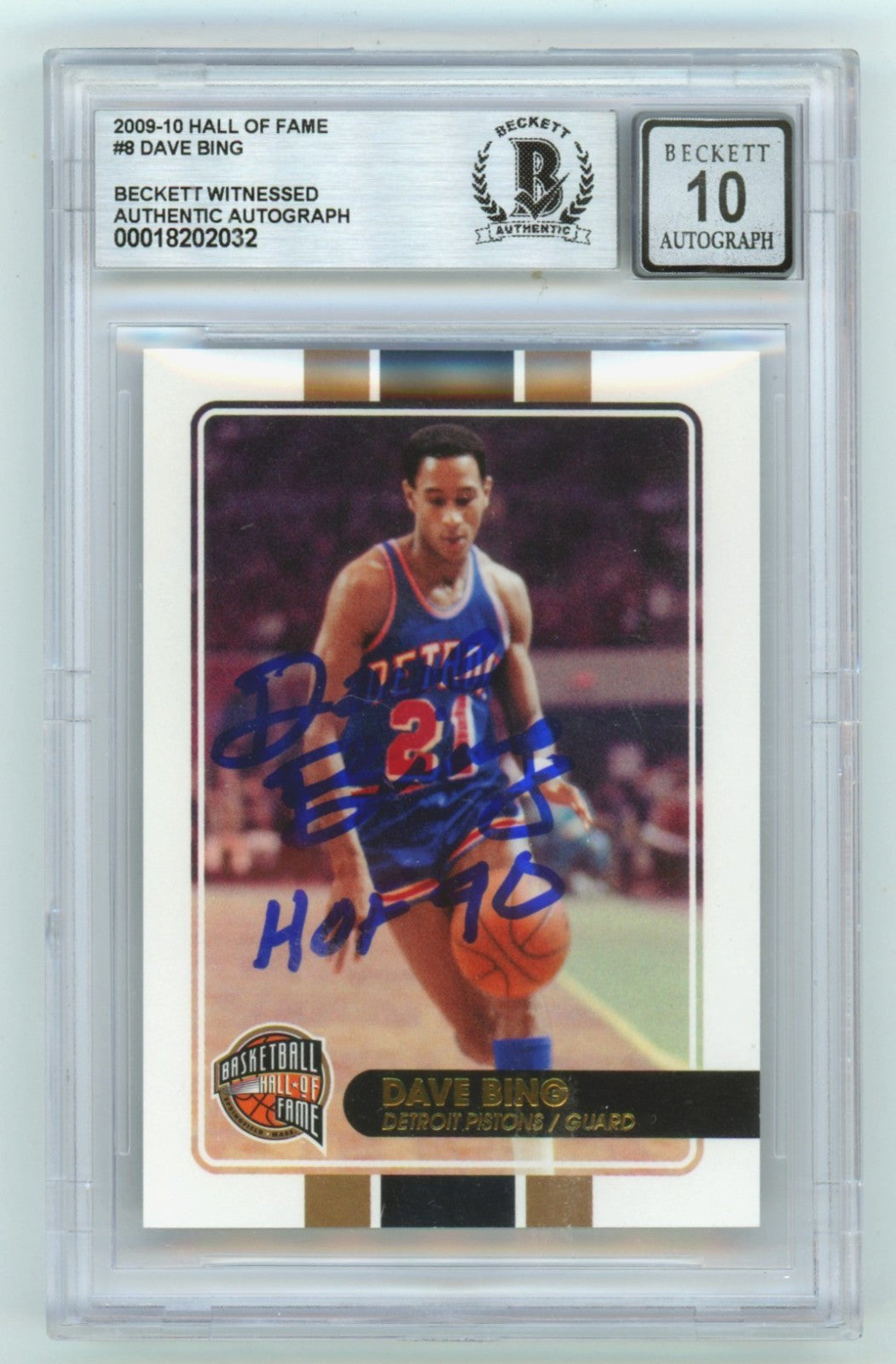 Dave Bing Signed 2009-10 Panini Hall of Fame Card HOF 90 Insc BGS 10 Auto