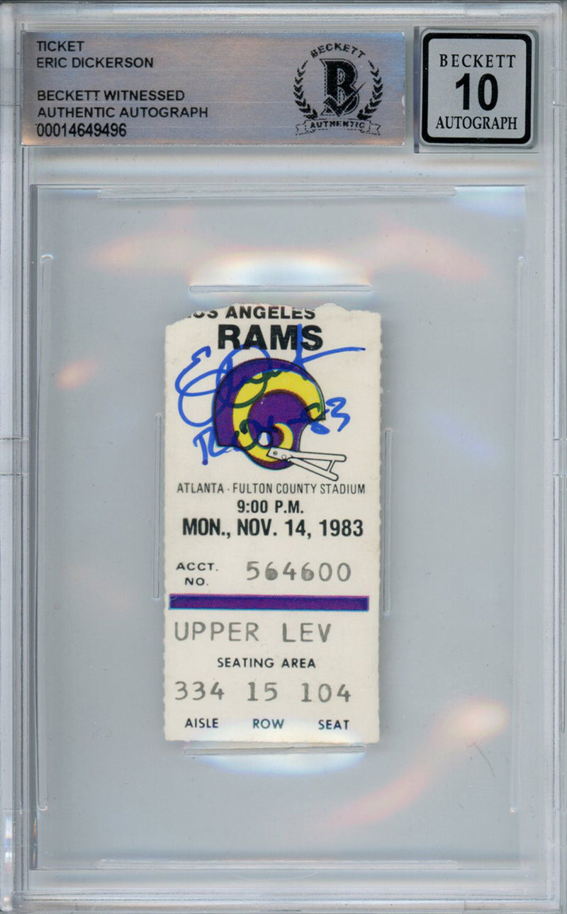 Eric Dickerson Signed 1983 Rams vs Falcons Ticket Stub Beckett 10 Slab
