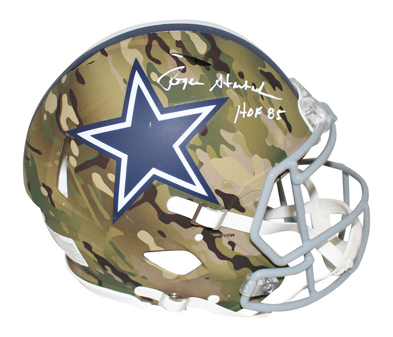Roger Staubach Signed Dallas Cowboys Full Size Authentic Camo Helmet HOF