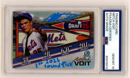 Mitch Voit Signed 2025 Bowman Chrome Draft Night Refractor Card #/250 PSA 10 Auto