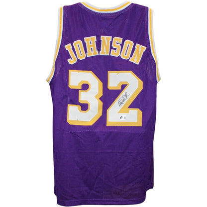 Magic Johnson Autographed Los Angeles Lakers Showtime Purple Jersey