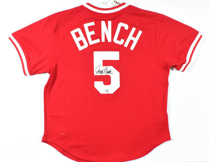 Johnny Bench Autographed Cincinnati Reds Mitchell & Ness Jersey