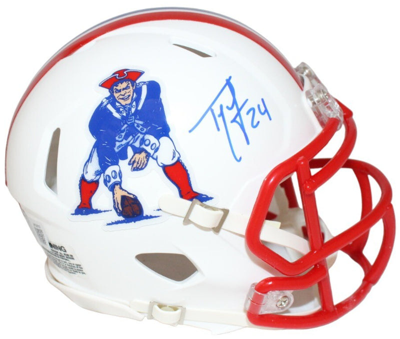 Ty Law Signed New England Patriots Throwback Mini Helmet Beckett BAS