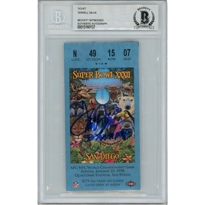 Terrell Davis Autographed Denver Broncos Super Bowl XXXII Slabbed Ticket