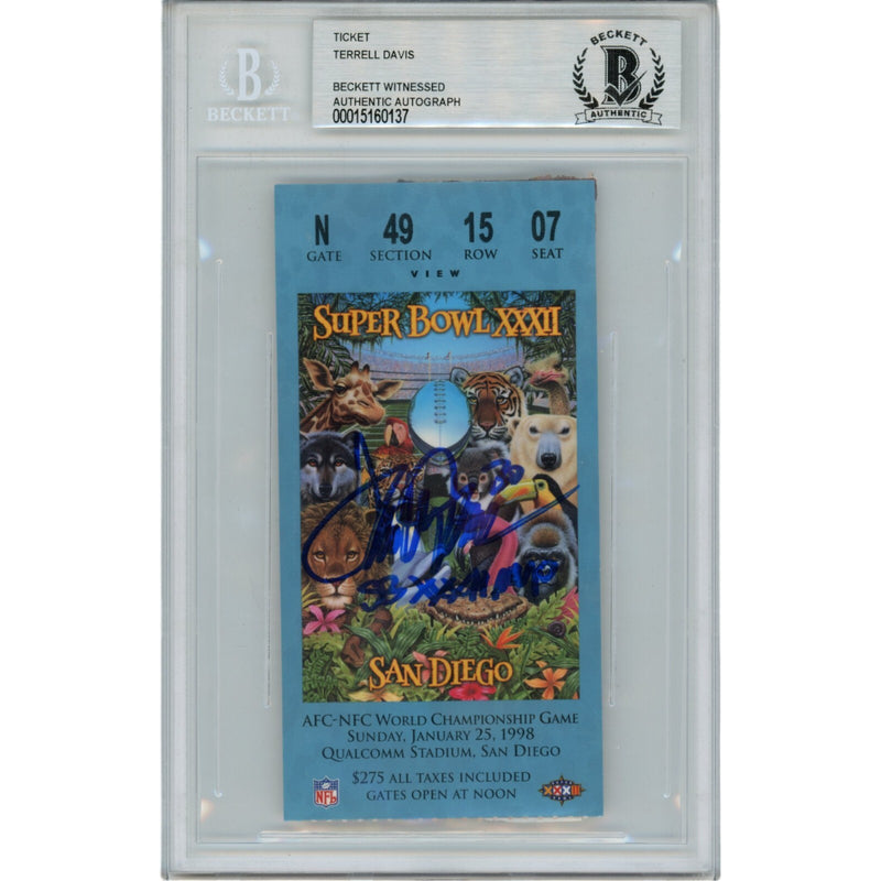 Terrell Davis Autographed Denver Broncos Super Bowl XXXII Slabbed Ticket