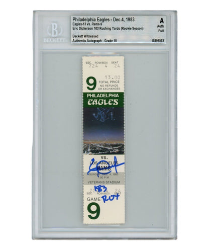 Eric Dickerson Signed 12/4/1983 Ticket Stub Rams "83 ROY" Inscribed Beckett