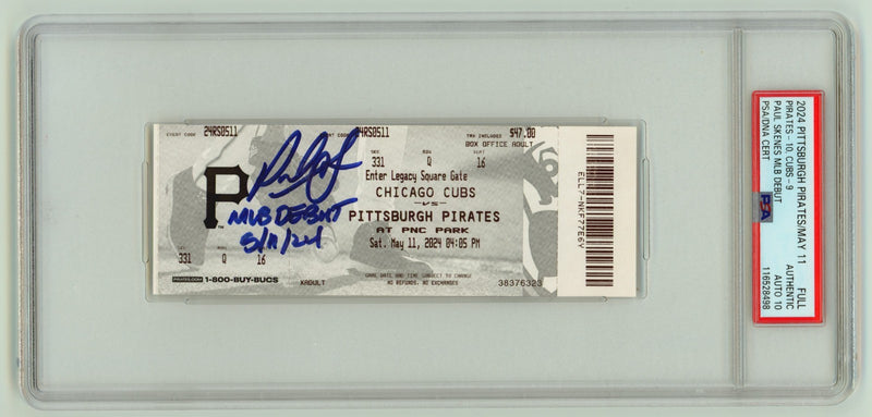 Paul Skenes Signed MLB Debut Ticket 5/11/24 w/ Inscription PSA 10 Auto