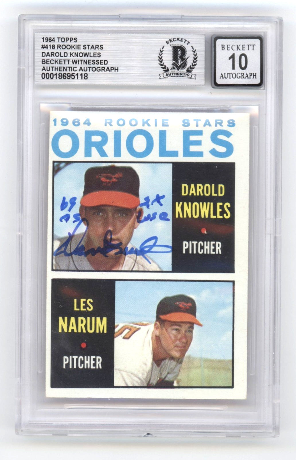 Darold Knowles Signed 1964 Topps #418 Rookie Card BGS 10 Auto