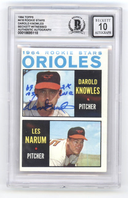 Darold Knowles Signed 1964 Topps #418 Rookie Card BGS 10 Auto