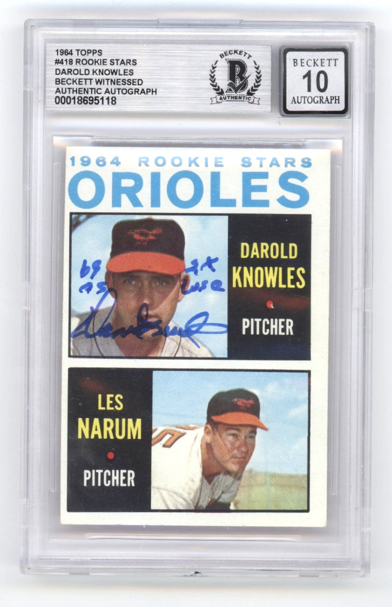 Darold Knowles Signed 1964 Topps #418 Rookie Card BGS 10 Auto