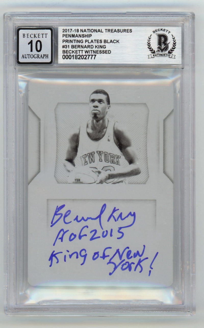 Bernard King Autographed 1/1 National Treasures Black Printing Plate BGS 10