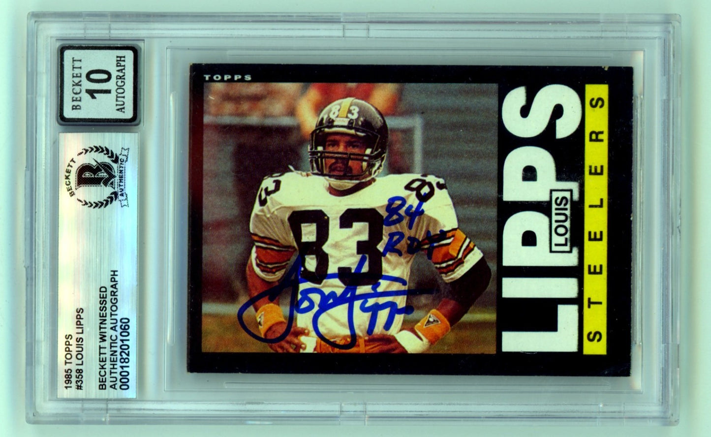 Louis Lipps Signed 1985 Topps #358 Rookie Card BGS 10 Auto '84 ROY'
