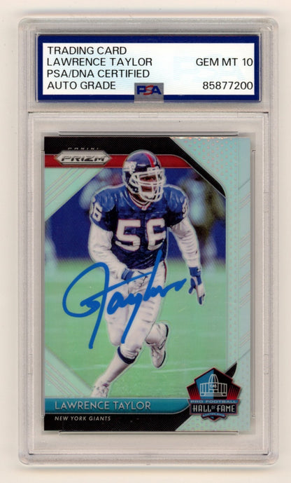 Lawrence Taylor Signed 2018 Panini Hall of Fame Silver Prizm Card PSA 10 Auto