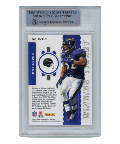Ray Lewis Autographed Card 2019 Panini Contenders #WT-5 BAS Slabbed