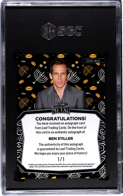 Ben Stiller Signed 2024 Leaf Metal Hanukkah Menorah Card 1/1 SGC 9.5