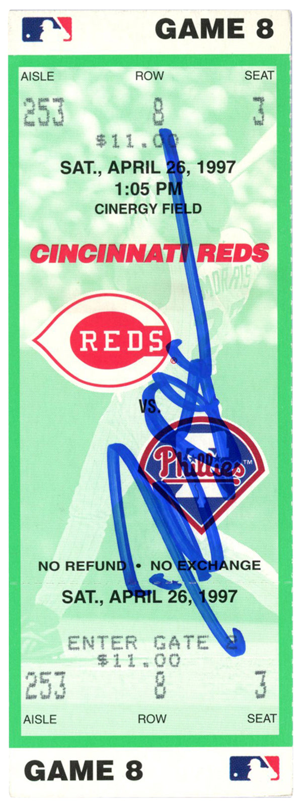 Deion Sanders Signed Cincinnati Reds 1997 Game Ticket Stub Beckett BAS