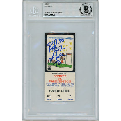 Rod Smith Denver Broncos Autographed Inscribed 1st NFL TD Ticket Stub (BAS)