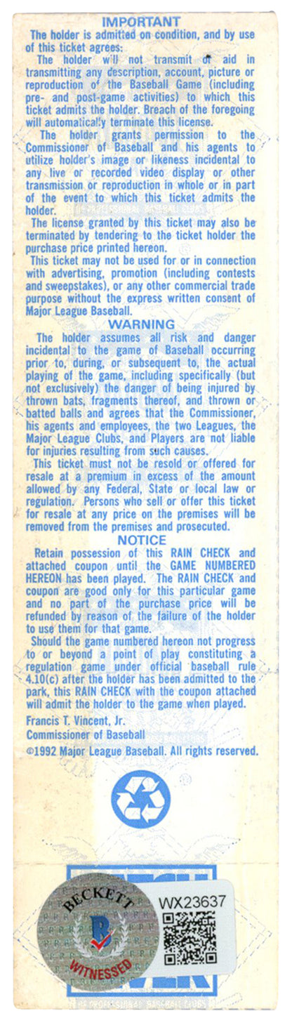 Deion Sanders Autographed Atlanta Braves 1992 NLCS Game 2 Ticket (BAS)