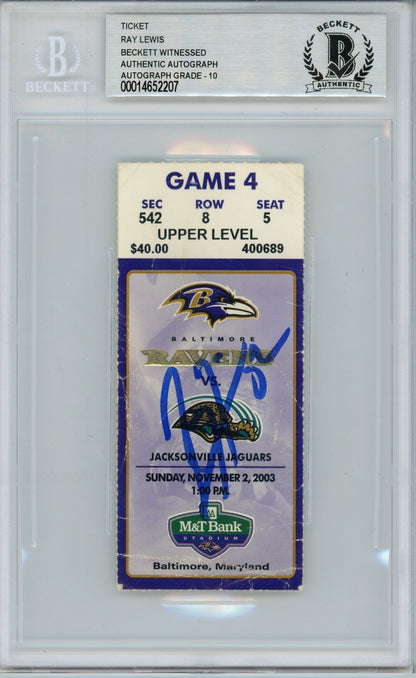 Ray Lewis Autographed Baltimore Ravens Ticket Stub (11/2/03) BAS Slabbed