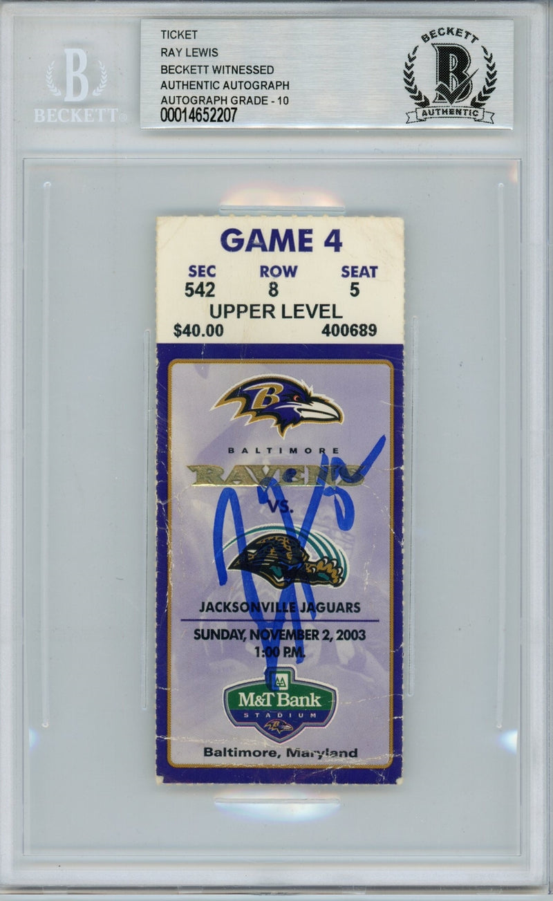 Ray Lewis Autographed Baltimore Ravens Ticket Stub (11/2/03) BAS Slabbed