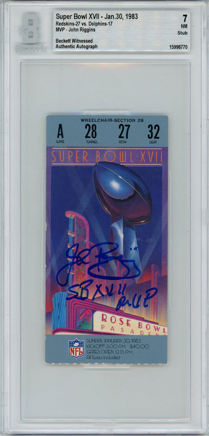 John Riggins Autographed Super Bowl XVII Ticket Stub SB XVII MVP BAS 7