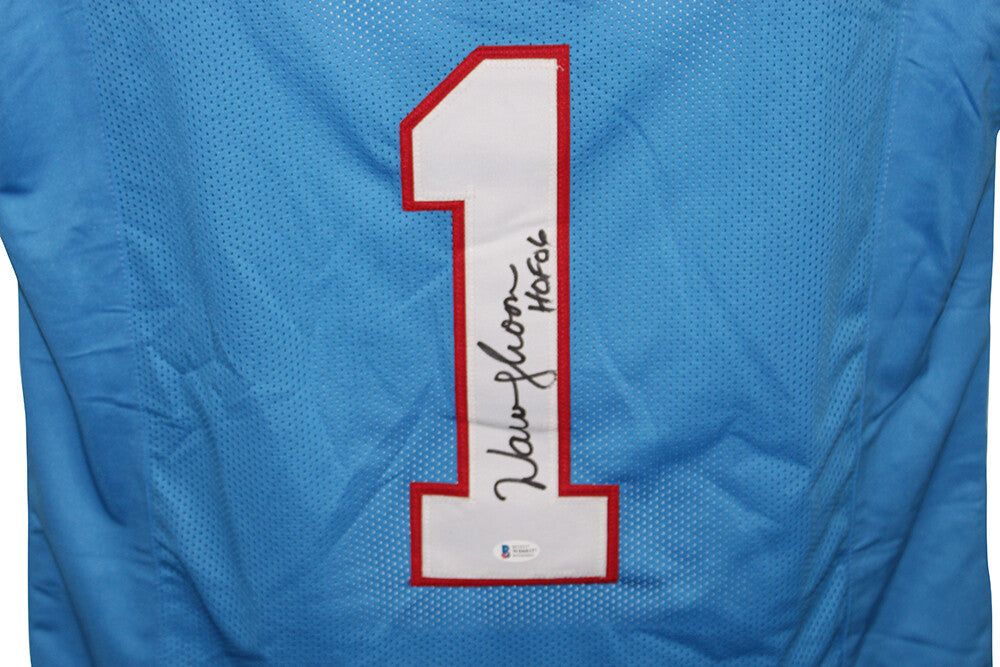Warren Moon Autographed Houston Oilers Style Blue Jersey (HOF Inscription)