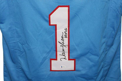Warren Moon Autographed Houston Oilers Style Blue Jersey (HOF Inscription)