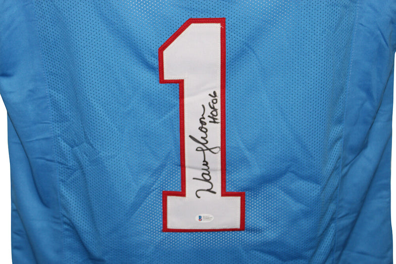 Warren Moon Autographed Houston Oilers Style Blue Jersey (HOF Inscription)