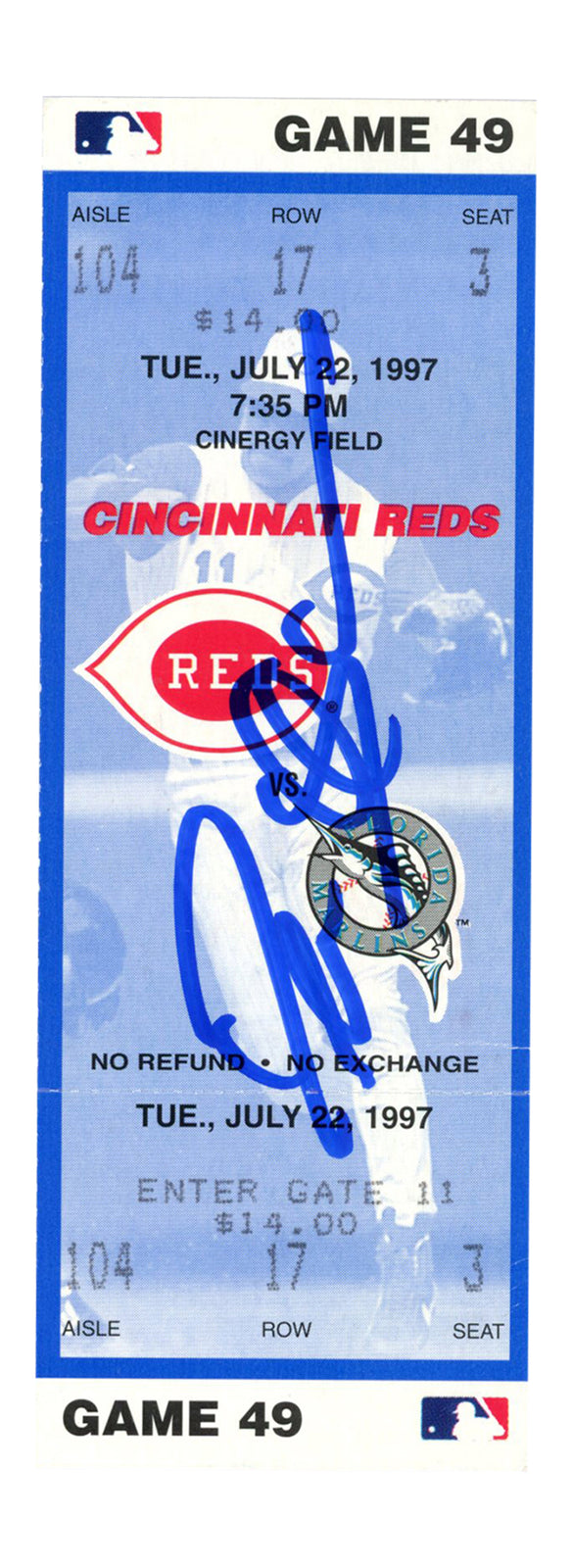 Deion Sanders Signed Cincinnati Reds July 22 1997 Game Ticket Stub (BAS)