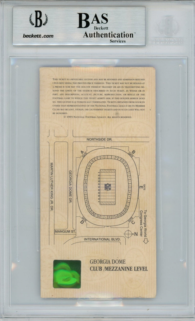 Emmitt Smith Signed Super Bowl XXVIII Ticket Stub Dallas Cowboys BAS Slab