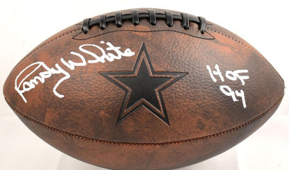 Randy White Signed Dallas Cowboys Distressed Logo Football HOF