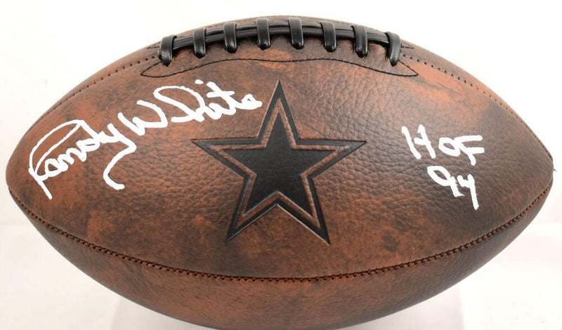 Randy White Signed Dallas Cowboys Distressed Logo Football HOF