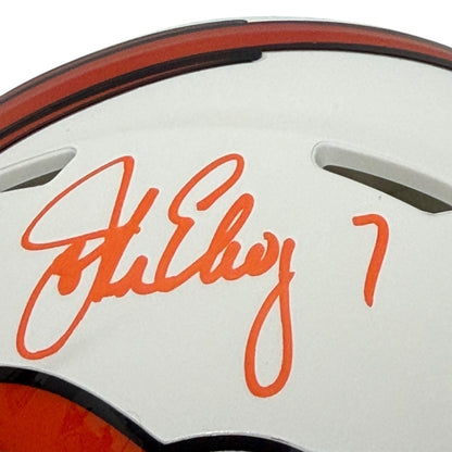 John Elway Denver Broncos Signed Flat White Mini Helmet Beckett Witness