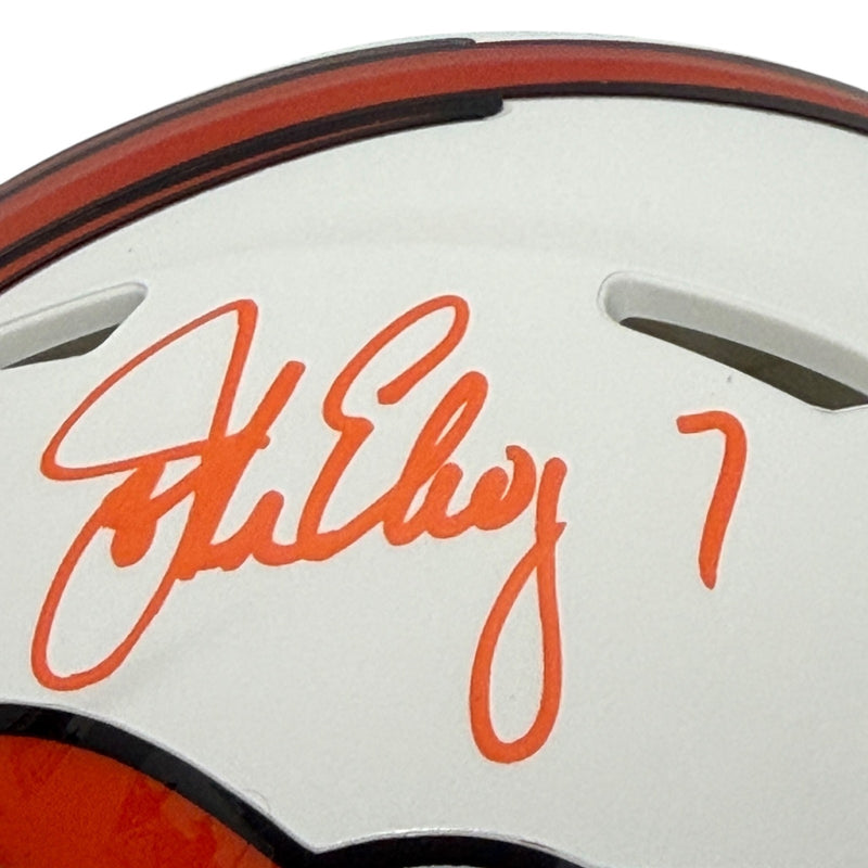 John Elway Denver Broncos Signed Flat White Mini Helmet Beckett Witness
