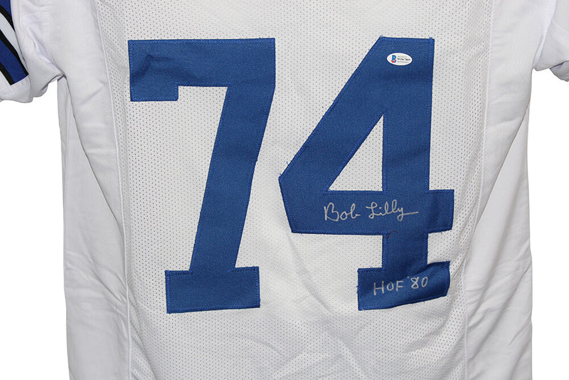 Bob Lilly Signed Dallas Cowboys Custom White Jersey (HOF Inscription) BAS