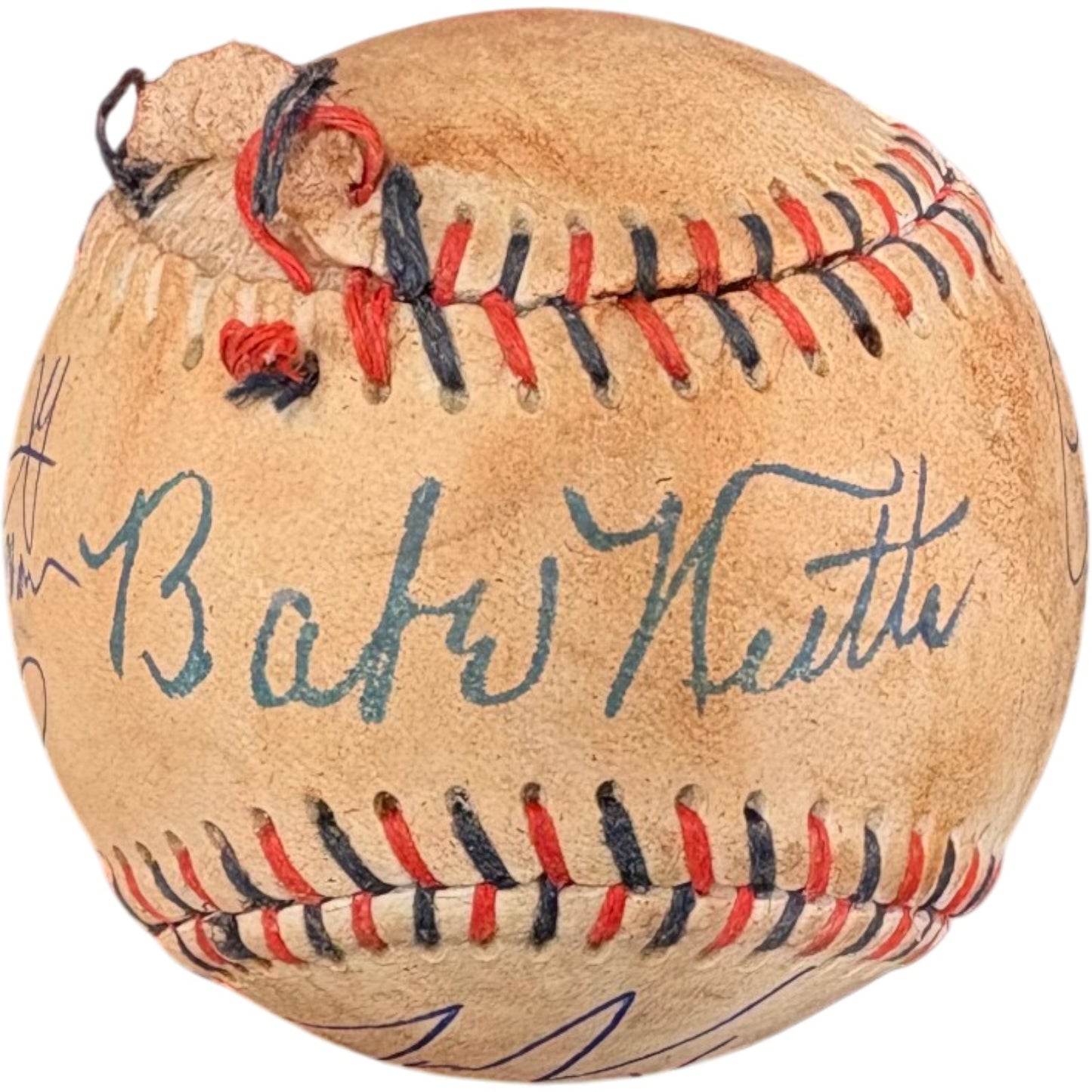 Sandlot Cast Multi-Signed Babe Ruth Ripped Custom Baseball (6 Sigs) Beckett