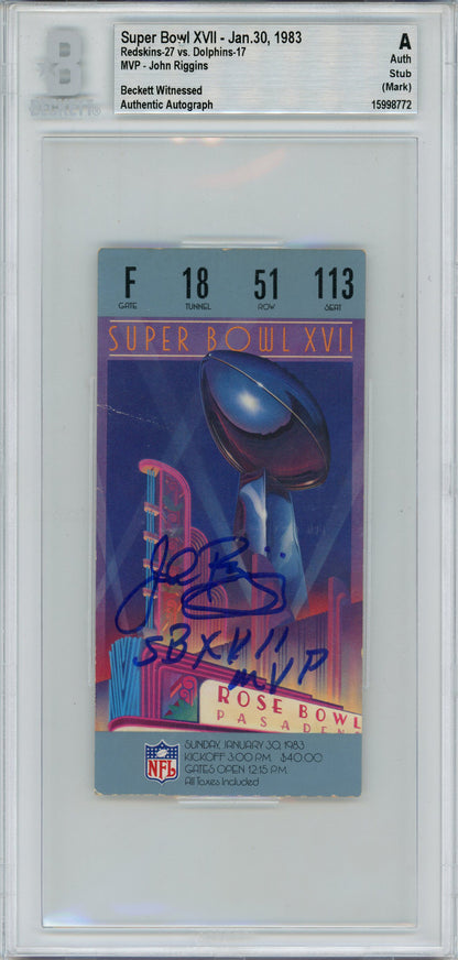 John Riggins Autographed Super Bowl XVII Ticket Stub SB XVII MVP BAS Slab