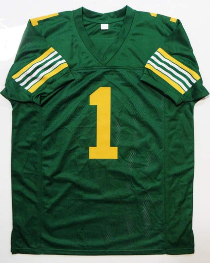 Warren Moon Autographed Green Custom Football Jersey with HOF Inscription
