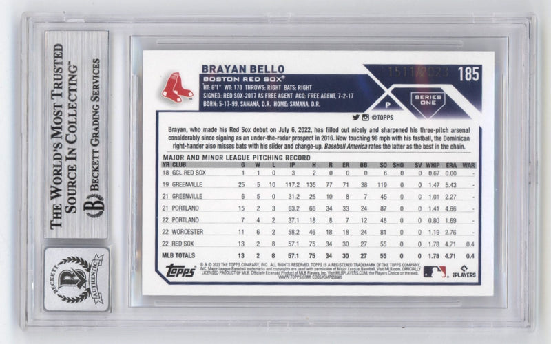 Brayan Bello Signed 2023 Topps Gold Rookie Card BGS 10 Auto