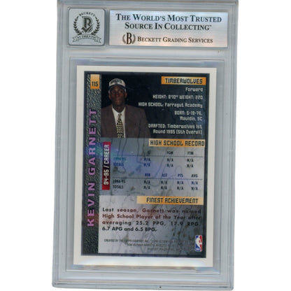 Kevin Garnett Autographed 1995-96 Topps Finest #115 Trading Card