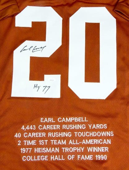 Earl Campbell Signed Texas Longhorns Style Orange Custom Jersey
