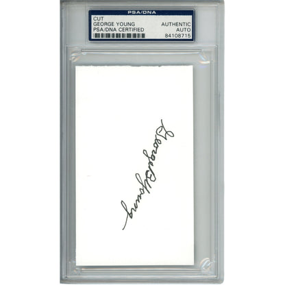 George Young Autographed New York Giants 3x5" Cut PSA Slabbed