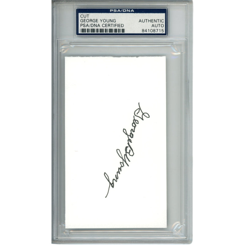 George Young Autographed New York Giants 3x5" Cut PSA Slabbed