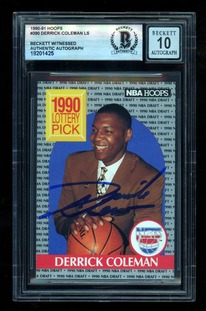Derrick Coleman Signed 1990-91 Hoops #390 Rookie Card BAS