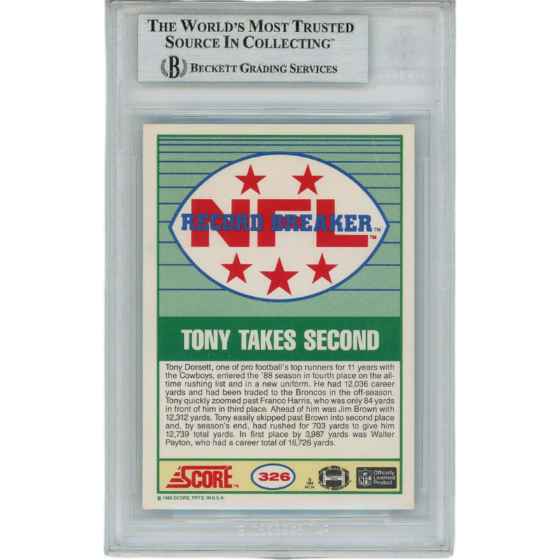 Tony Dorsett Signed 1989 Score #326 Trading Card (BAS Slabbed)