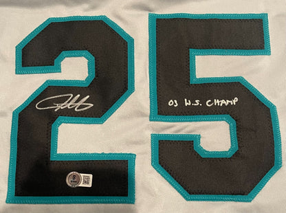 Derrek Lee Autographed Florida Marlins Custom Jersey ('03 WS Champs)
