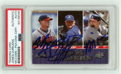 Chipper Jones, Jair Jurrjens & Brian McCann Signed 2009 Upper Deck Card